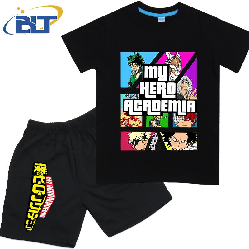 My Hero Academia anime costume kids T-shirt set pure cotton short-sleeved shorts 2-piece set for boys and girls