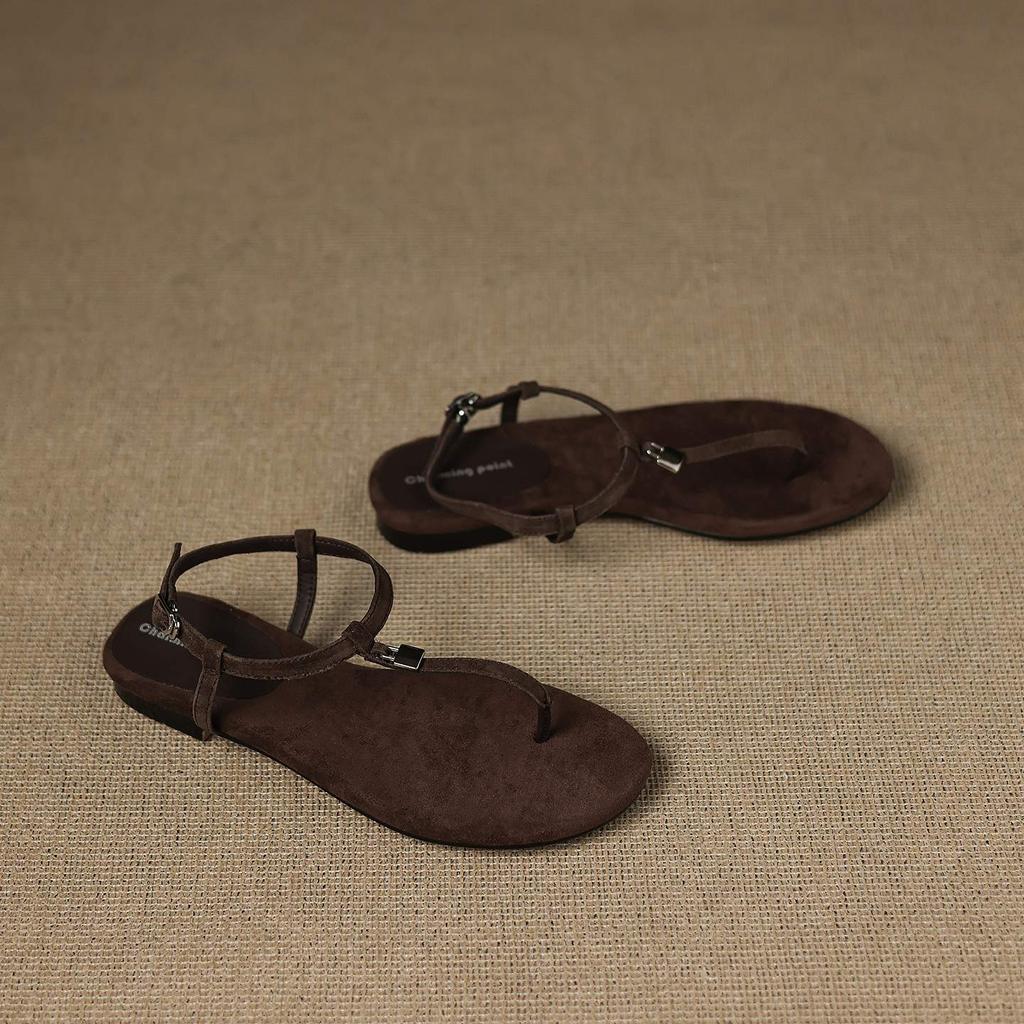 Krazing Pot Suede Summer Size 42 Low Heels Luxury Shoes European Design Women Women Peep Toe Slip On Sandals