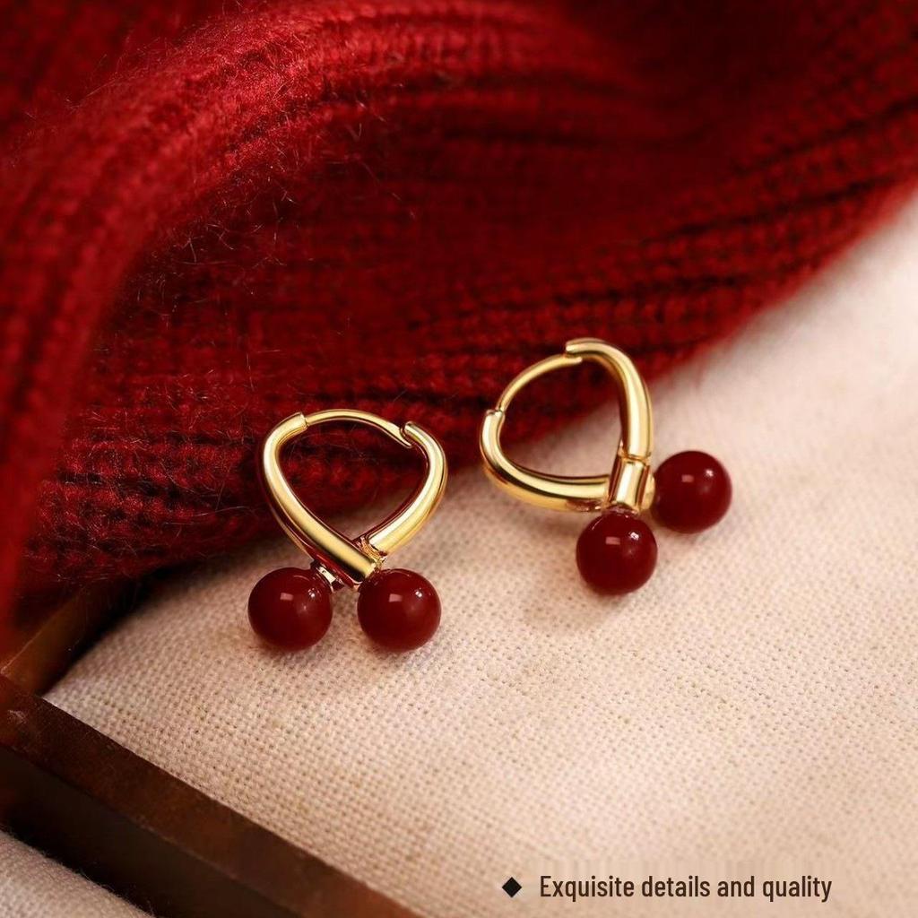 2026 Year of the Horse Red Bean 925 Silver Earrings for Women
