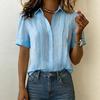 Women Tops Lapel Short Sleeve Buttons Placket Shirt Tops Pure Color Loose Fit Casual Style Shirt Home Dates Versatile Wear