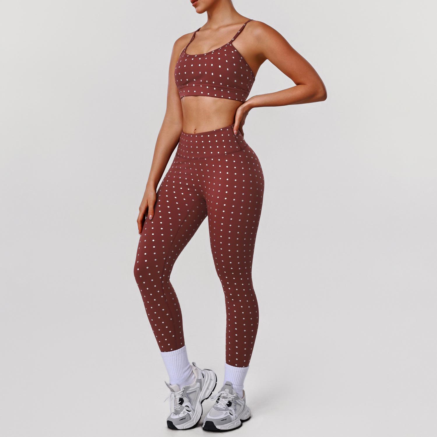 

New Silver Polka Dot Yoga Suit: High Elastic Tight Pants & Sports Bra Fitness Set XL (125-135 lbs) іржавий/червоний