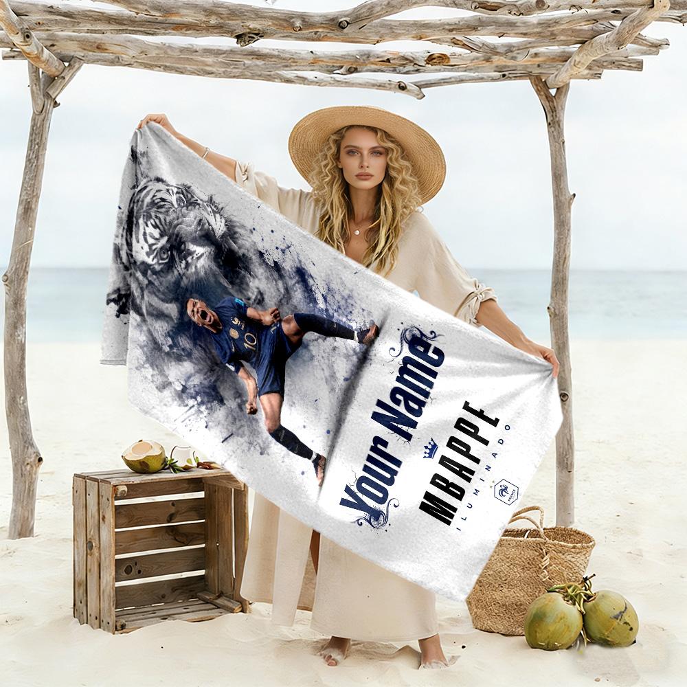 Mbappé Customized Name Beach Towel Super Soft Microfiber Quickdry Fabric Ideal for Travel Outdoor Swim Pool Yoga Surf Camping Hiking Gym Gift Holiday