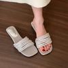 [Fan Gui] Height Increase of 5cm~ 2025 Holiday Style Straw Woven Square Head Sandals Lazy Half Drag Women Summer