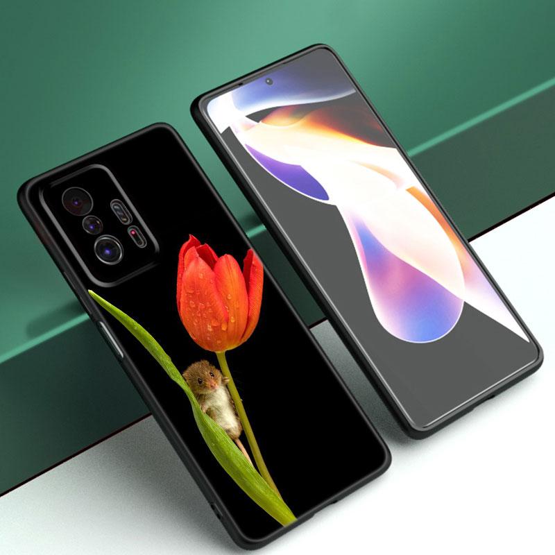 Animal Mouse Hamster Flower Phone Case For Xiaomi Mi A2 8 9 SE Note 10 10T 11 12 Lite 9T 11T 12S 12T Pro A3 6X 12X Black Cover