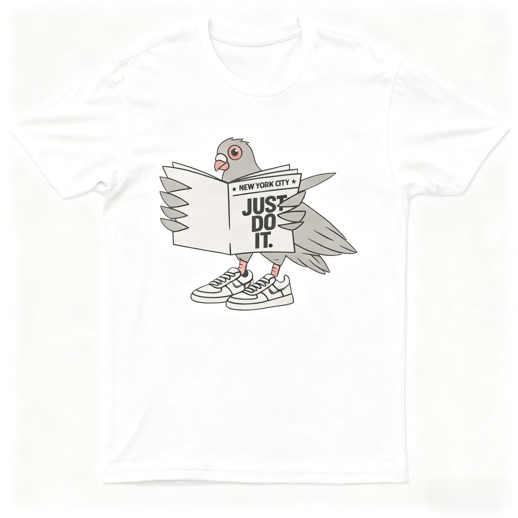 New Pigeon Just Do It NYC Funny Streetwear Sneaker Joke Friends T-Shirt 100% Cotton Round Neck Short Sleeve Unisex Loose Tee