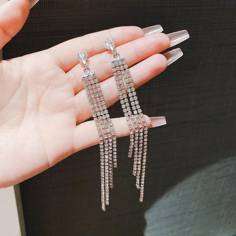 Diamond Chain Fringed Earrings Femininity Versatile Long Earrings Trendy Stud Earrings Personalized Exaggerated Earrings
