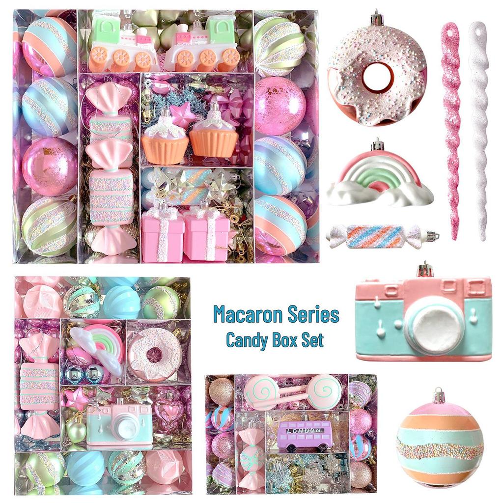 Rainbow Macaron Candy Color Christmas Ornament Set - Gift Box & Party Hanging Decorations