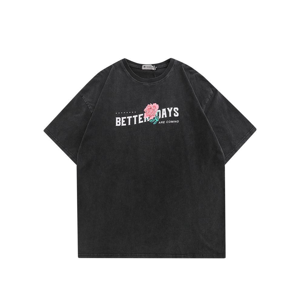 China-Chic High Street Rose Red Short Sleeve T-shirt Men Ins Fashion Trend Loose Worn Round Collar Half Sleeve T-shirt Top Fashion