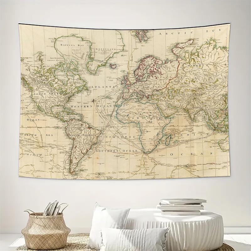Vintage World Map Tapestry Ancient Europe Asia Wall Hanging Decor Room Aesthetic Travel Theme Home Textile Art