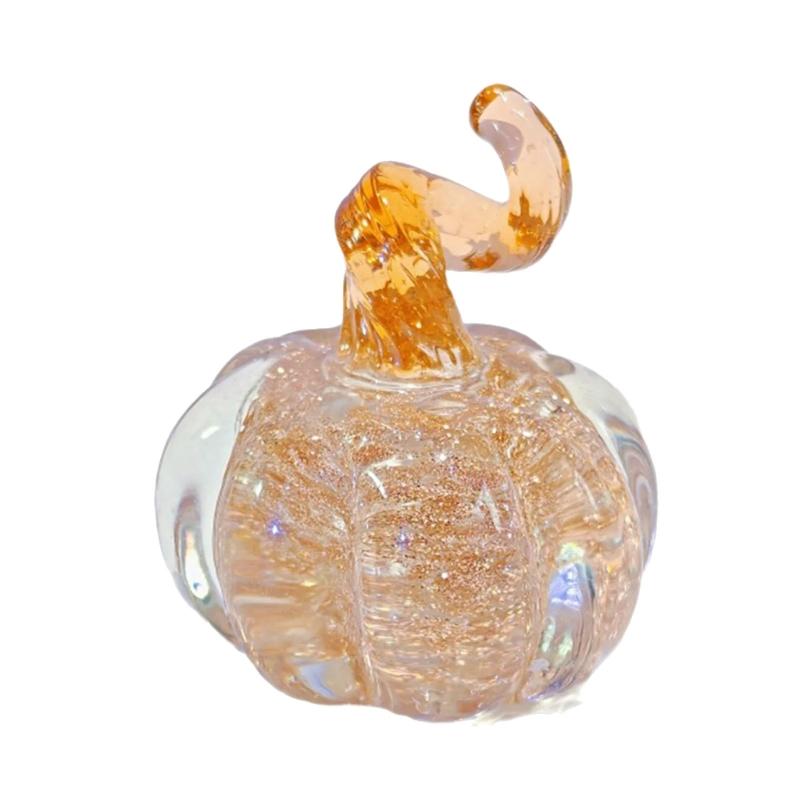 Handcrafted Glass Pumpkin Ornament Miniature Home Decoration Festival Halloween Table Top Accent Gift for Women