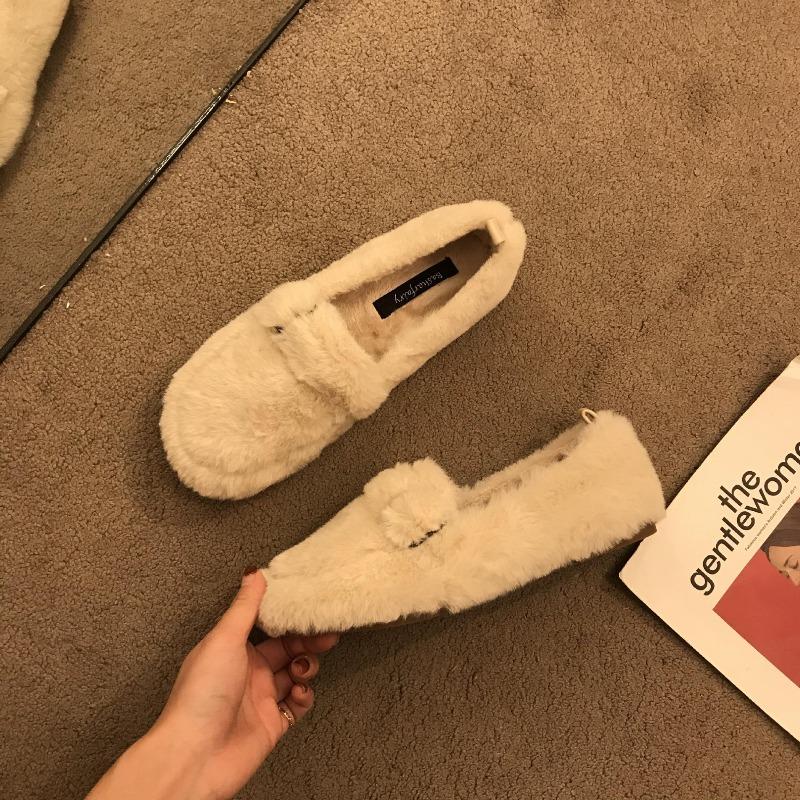 Плюшевые туфли на плоской подошве, которые женщины носят на улице зимой, ленивые люди носят шапки-бини, женские хлопковые туфли 35