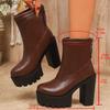 Stivaletti Corti Marroni da Donna con Suola Spessa in Pelle con Tacco Chunky per Donna Moda Primavera Autunno Botines Neri Antiscivolo