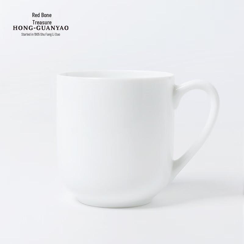 Hong Guanyao White Porcelain Large Capacity Office Cup with Lid and Saucer