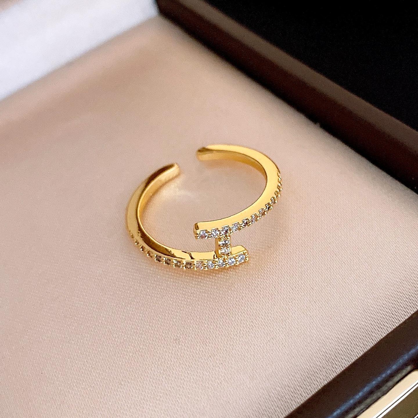 18k Real Gold French Zircon Geometric Cross Ring Ring Fashion Simple Jewelry Women