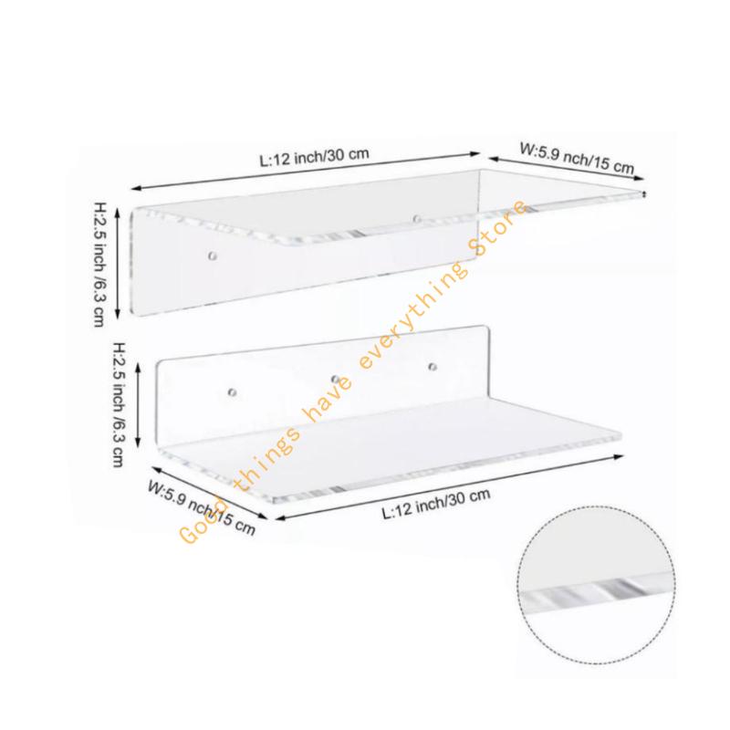 Clear Acrylic Wall Mounted Shelf with Floating Effect Minimalists Invisible Rack 55KF