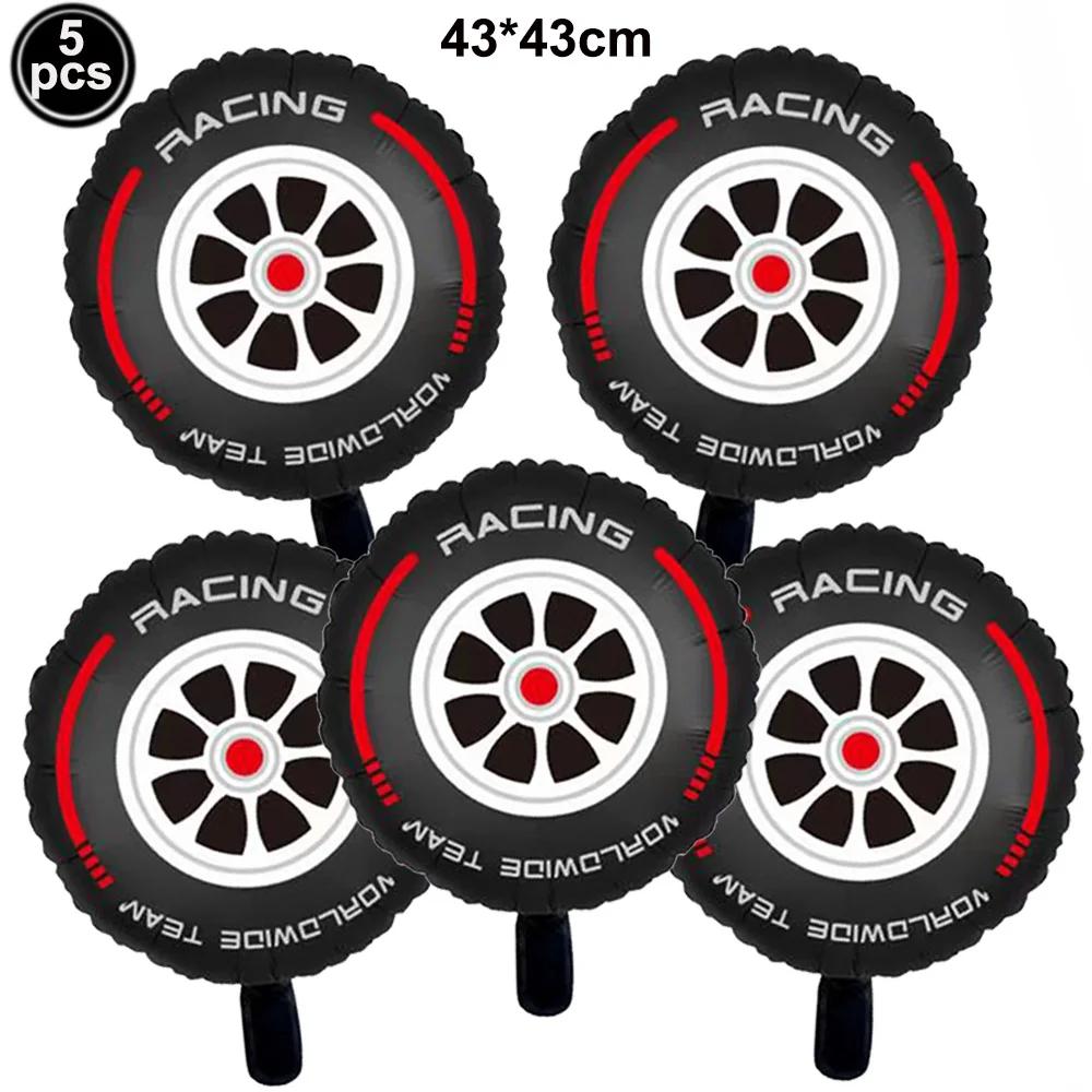 5PCS Race Motorcycle Tire Wheels Car Traffic Theme Foil Balloons Boys' Birthdays Racing Off-road Vehicle Decoration Balloons