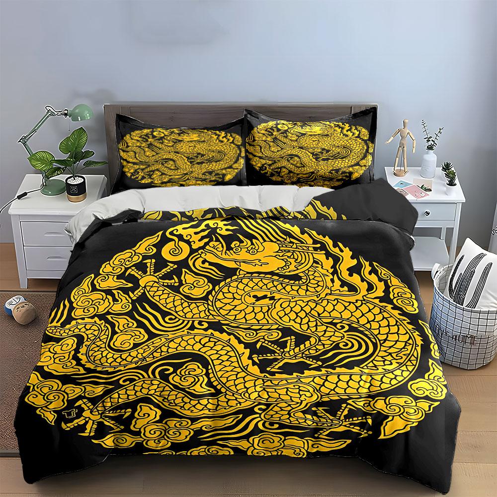 Dragon Pattern Decor Set Soft Comfortable Duvet Cover Bedding Set Included 1*Duvet Cover & 2*Pillowcases, Gift