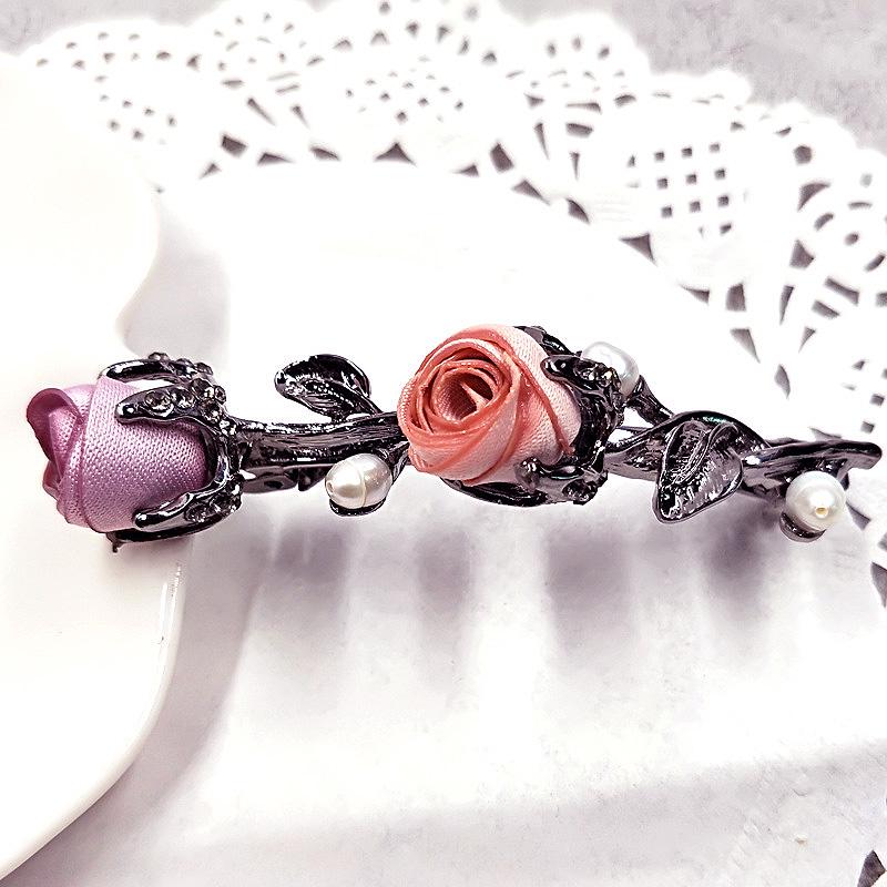 Trendy Unisex Rhinestone Leaves Barrettes Female Ponytail Holder Rose Flower Hair Clip Hair Accessories Crystal Women Graceful