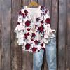 Women's Fashion Casual Button V-Neck Seven Sleeve Vintage Printed Shirt Top