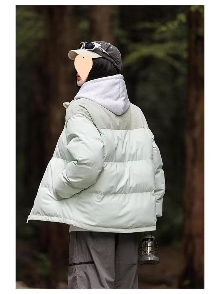 Winter Stand Collar Puffer Jacket: Double Color, Thick Cotton, Unisex