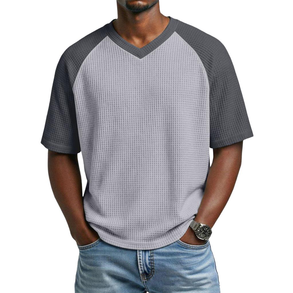 Men's Casual V-Neck Raglan Short-Sleeve Top