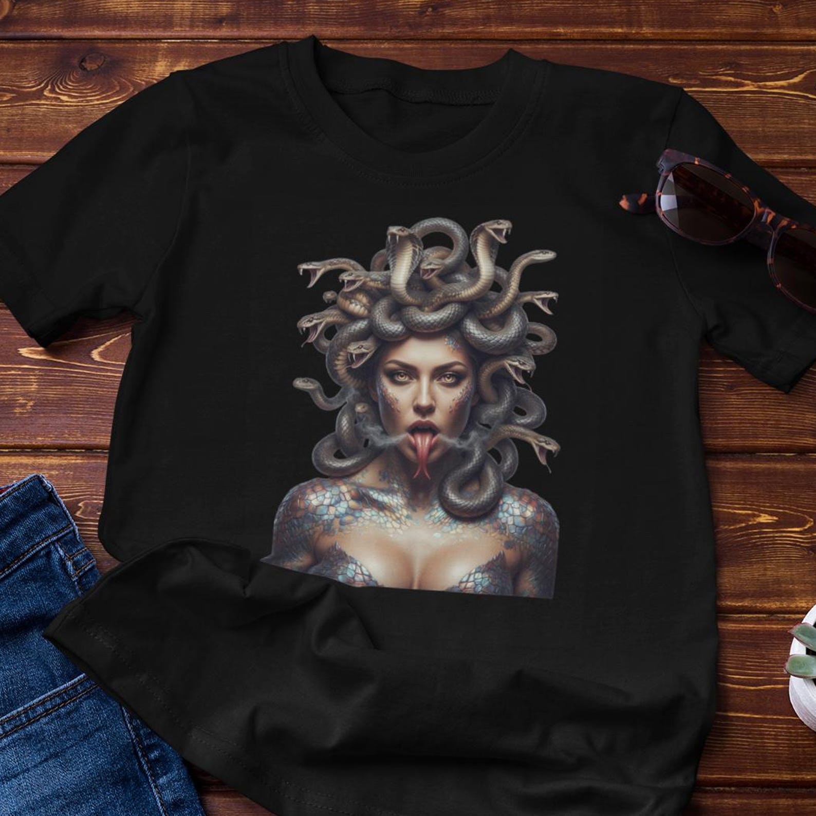 Medusa Shirt - Gothic Illustration | Greek Mythology Serpent Cotton Tee 4XL