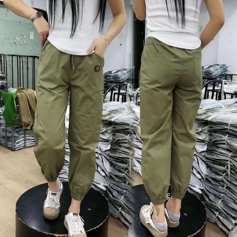 

European Goods Easiest for Match High Waist Thin Mercerized Cotton Cropped Pants Army Green 4XL