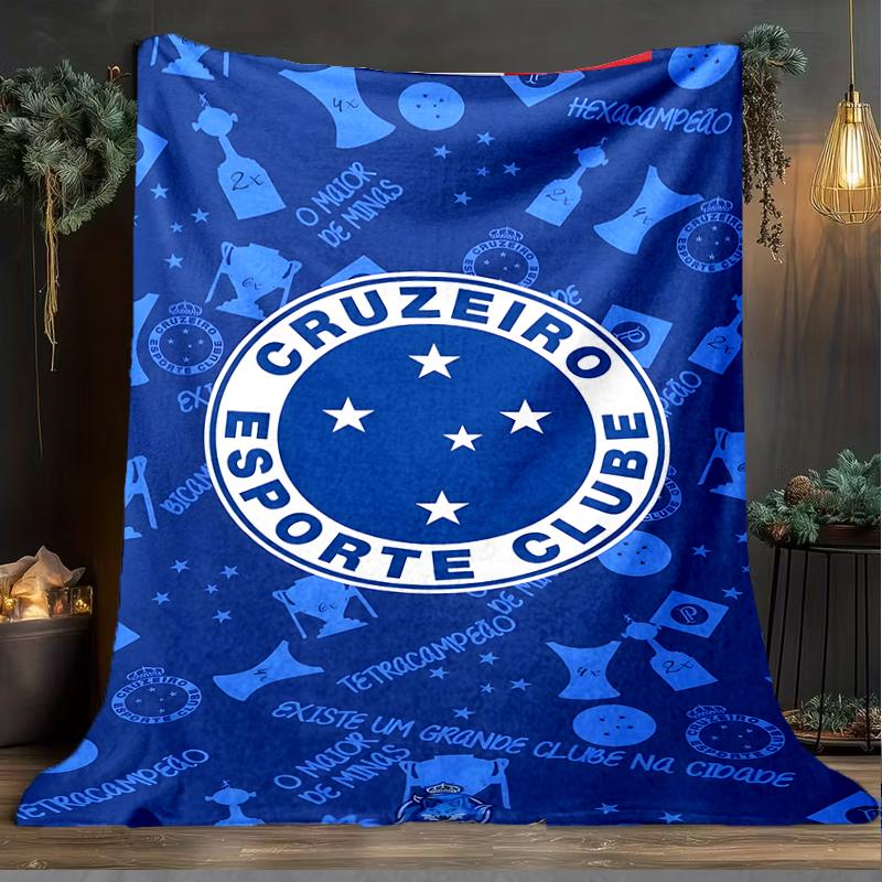 1PC Cruzeiro Esporte Clube Crest Printed Soft Flannel Blanket Throw for Adult Bedroom Living Room Sofa Camping Travel Fan gifts Christmas Gifts
