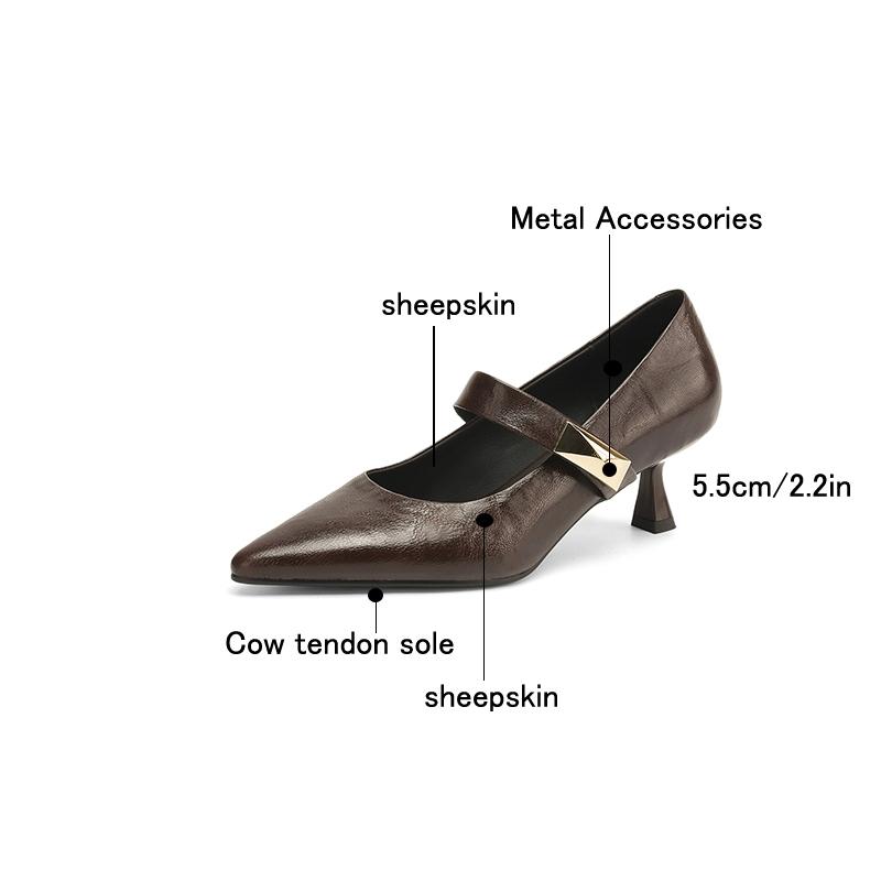 Fashion Women's new leather sheepskin pointed metal accessories belt buckle high heels plus size Mary Jane work shoes single shoes