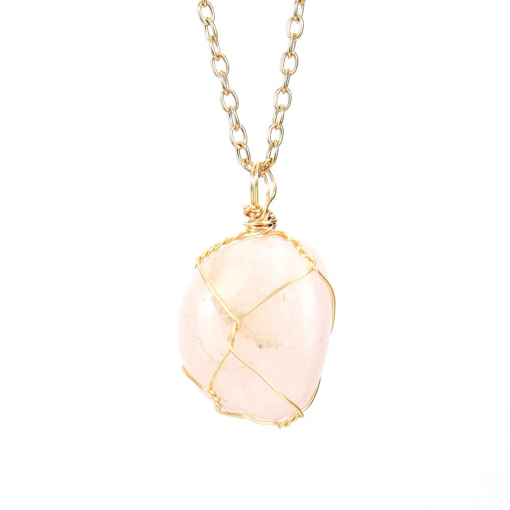 Handmade Gold Wire Winding Irregular Conformal Natural Stone Crystal Rough Stone Pendant Necklace N661