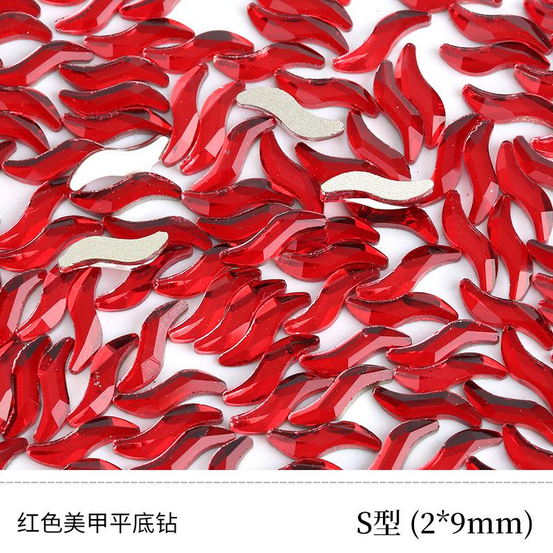 Red Nail Art Jewelry Drill Flat Bottom Special-Shaped Drill Water Drop Horse Eye New Year'S Red Nail Glass Sticker Drill