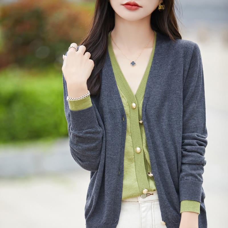 Dámský vlněný kardigan Qinghe kašmír 50% hedvábí 50% vlna jaro a léto vlna měkký, pohodlný a teplý