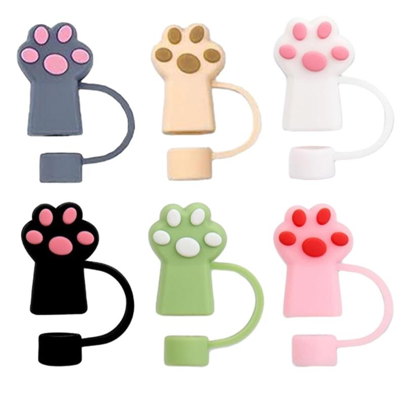 

6pcs Durable Cat Claw Straw Seal Decoration Household Dust-Proof Straws Plugs Set Durable Drinkware Accessory for Cup 1