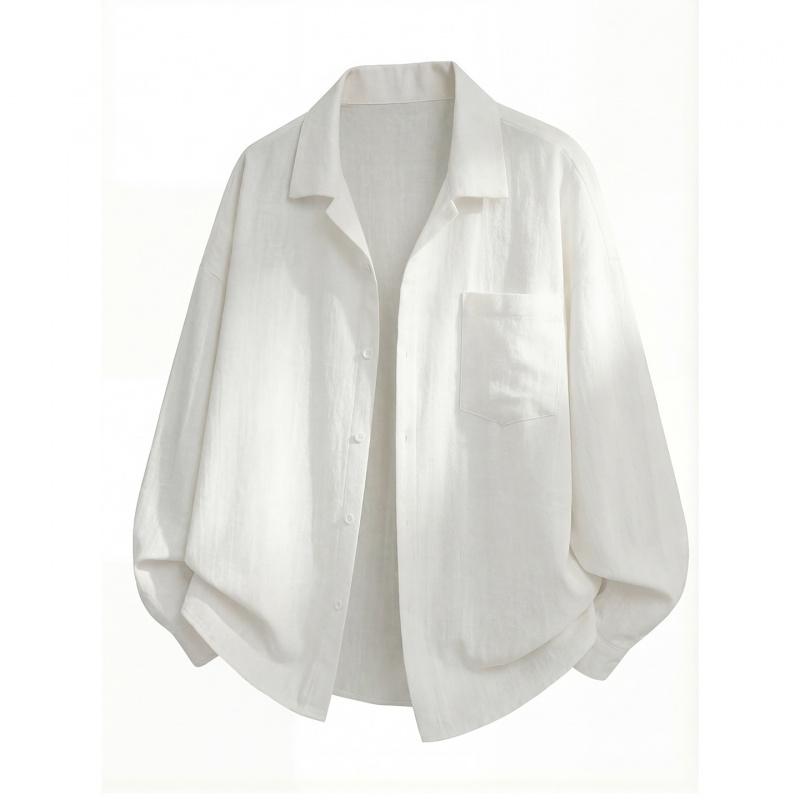 New long-sleeved shirt for men, spring style, textured slightly wrinkled linen feel shirt, simple drapey jacket