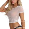 New erotic lingerie two-piece women's short-sleeved mesh see-through cropped top