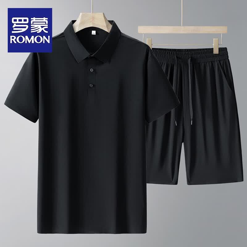 Romon Men s Summer Casual Lapel Short Sleeve T-shirt & Shorts Set 3XL