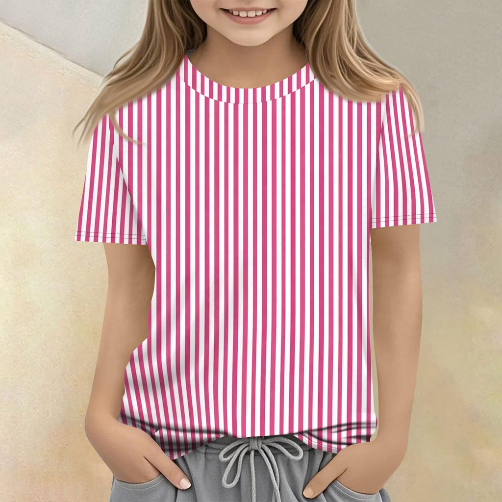 Barnrandigt Tryck Rund Hals Kort Ärm Casual T-shirt Lättviktigt Bekvämt Mjukt Tyg Lämpligt för Dagligt Bruk och Utomhusaktiviteter