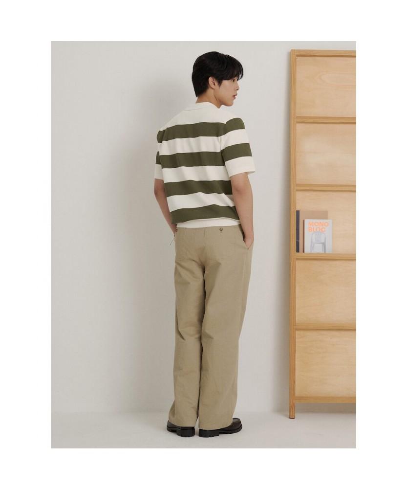 Binpolmen Rugby Stripe Collared Neck Knit Khaki