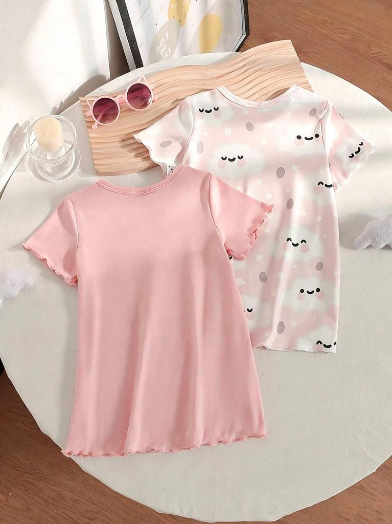 Baby Girls 2-Pack Cloud Print Nightgowns, Short Sleeve Sleep Dresses for Toddler Girls 6M-3Y