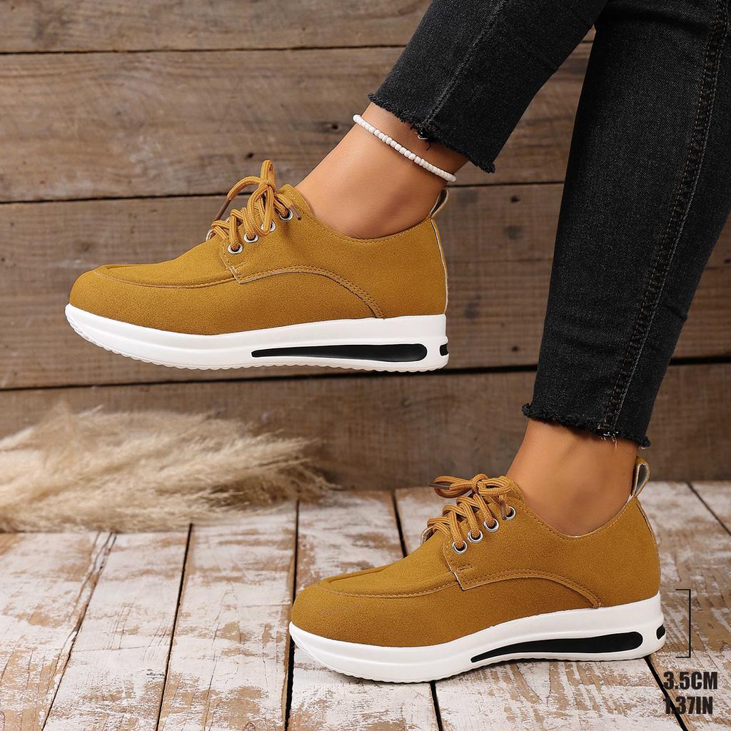 Faux Suede Wedges Loafers Women Autumn Lace Up Thick Bottom Casual Shoes Woman Plus Size 43 Anti Slip Platform Sneakers