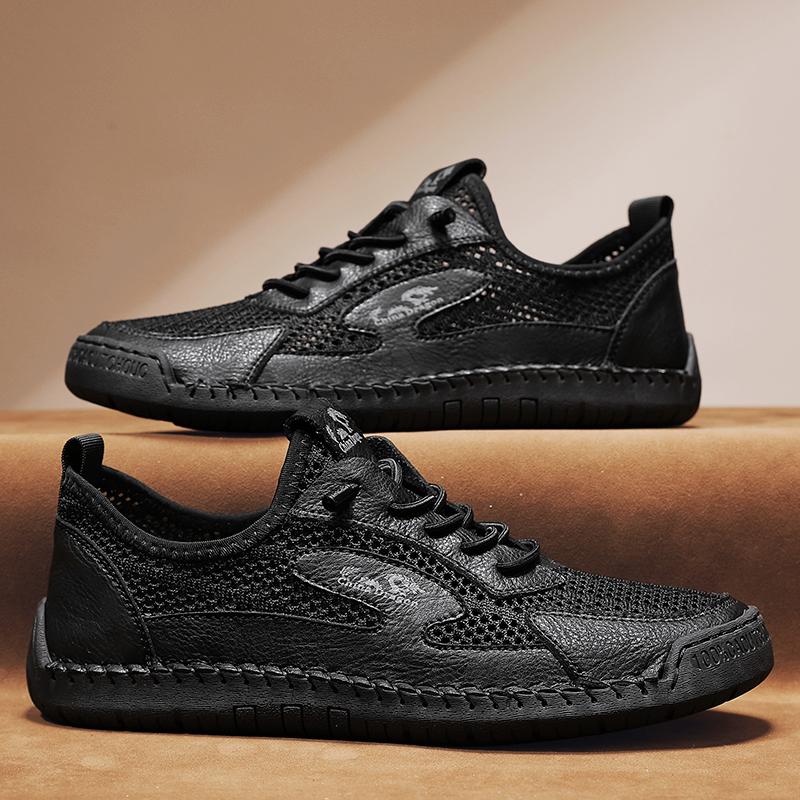 

Модные мужские сандалии ручной работы с сетчатой вставкой из микрофибры для повседневных сандалий, удобные дышащие легкие туфли для вождения 46 чёрный