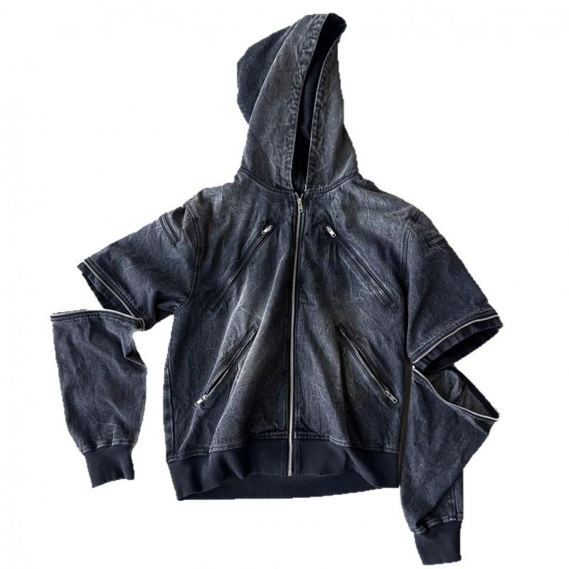 Praná Heavyweight Zip-Up Mikina s Kapucí Tmavý Streetwear Unisex Oversized Dlouhý Rukáv