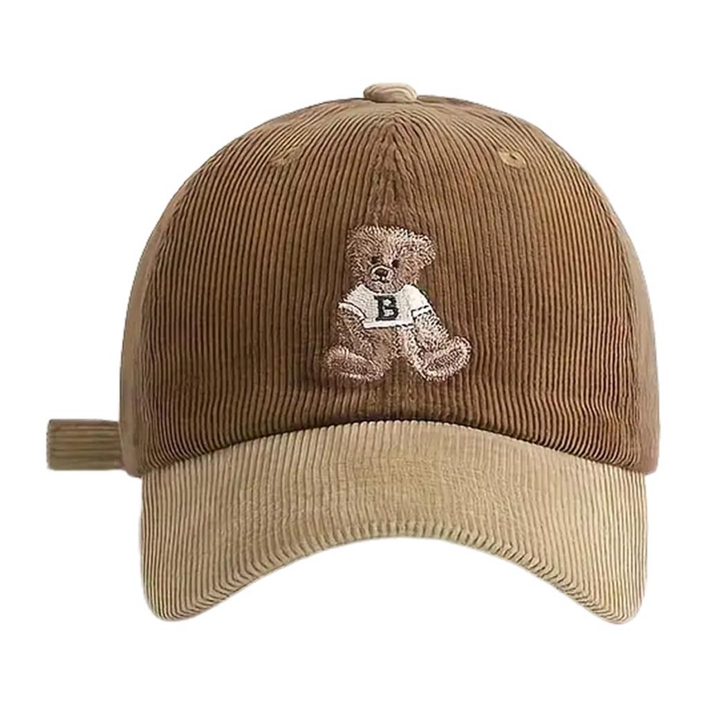 Corduroy Embroidered Teddy Bear Baseball Cap Adjustable Corduroy Material Sun Protection for All Seasons