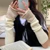 Imitation Wool Knitted Gloves For Women Winter Warm Arm Sleeves Touch Screen Mittens Separate Fingers Color Blocking Arm Cover