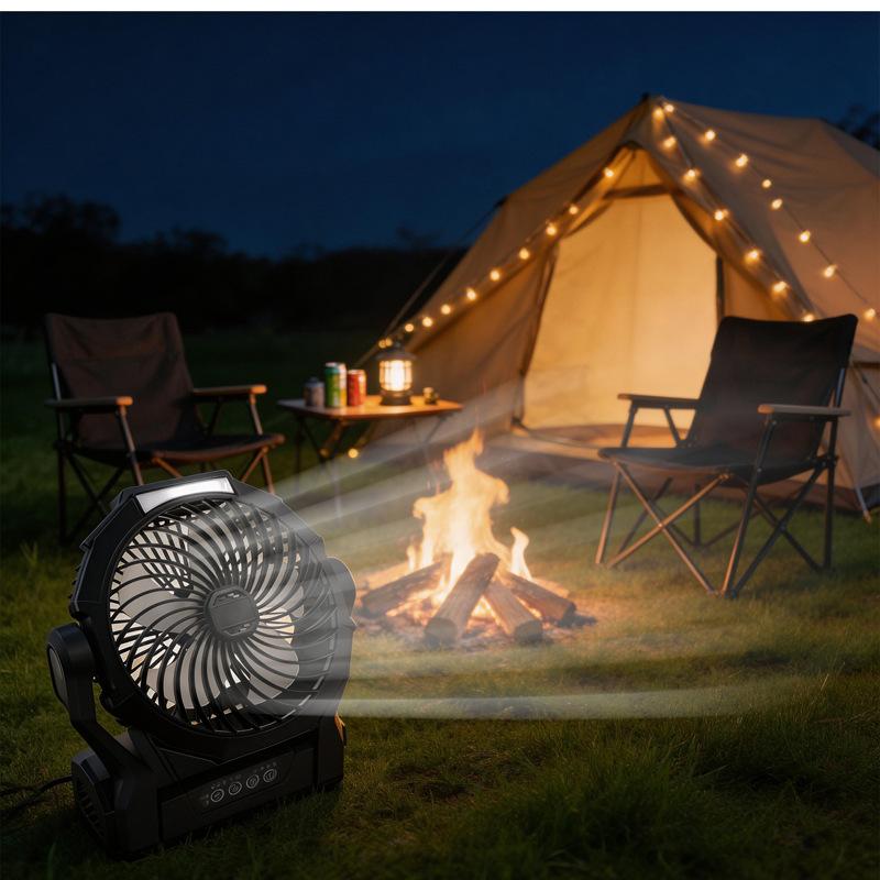 Portable LED Camping Fan Light with Light Rain Protection Rechargeable Hanging Design for Tent Night Fishing Outdoor Use