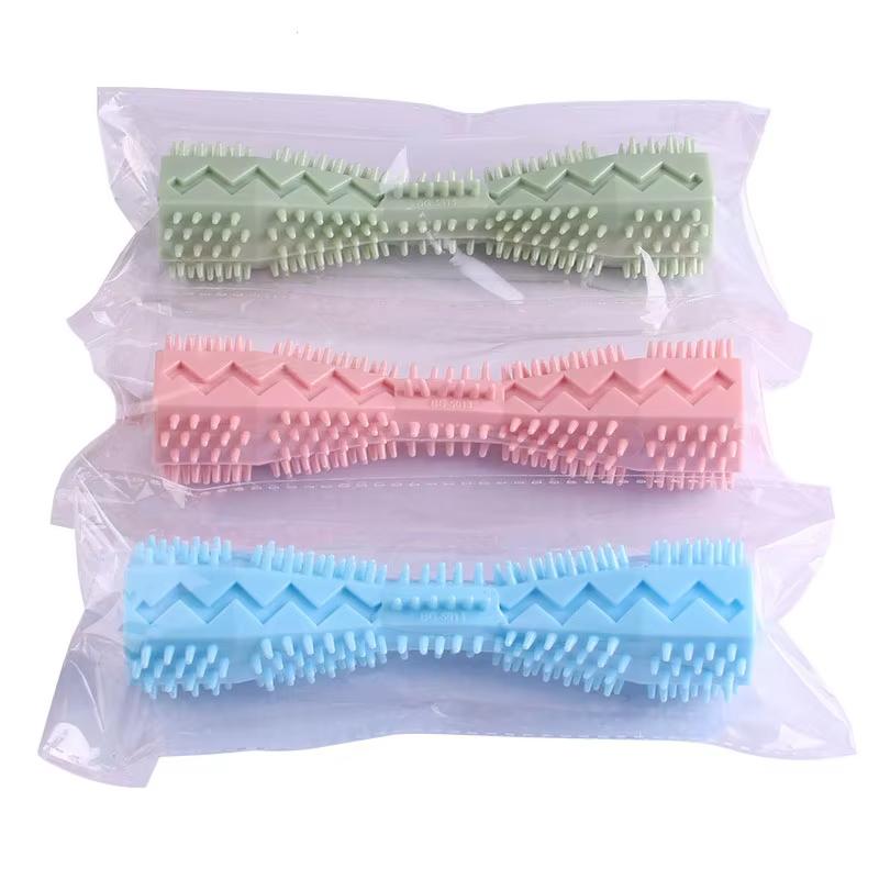 OUZEY Pet Toothbrush Molar Bite Resistant Dog Chew Toy Puppy Stick Soft Rubber Tooth Cleaning Interactive Food Leak Dog Toys