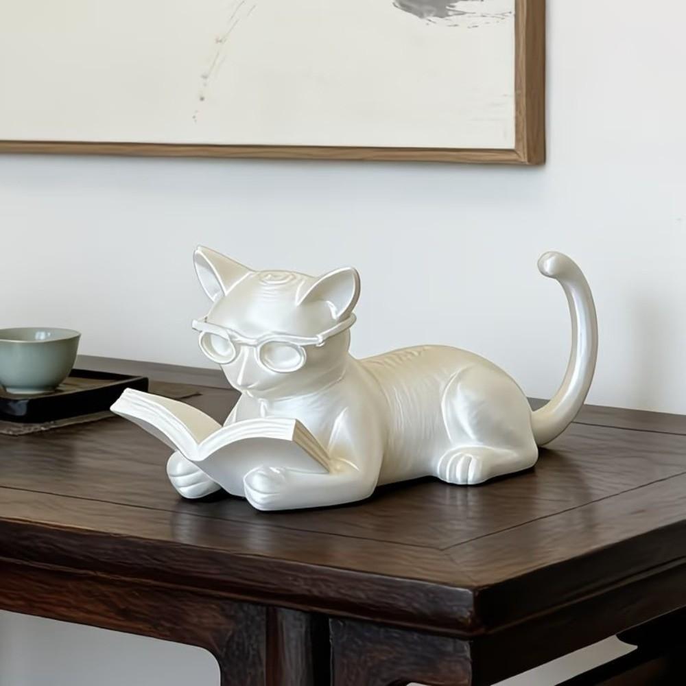 Cute Reading Cat Ornament Creative Cat Statues Crafts Desktop Cat Decorations Home Decoration