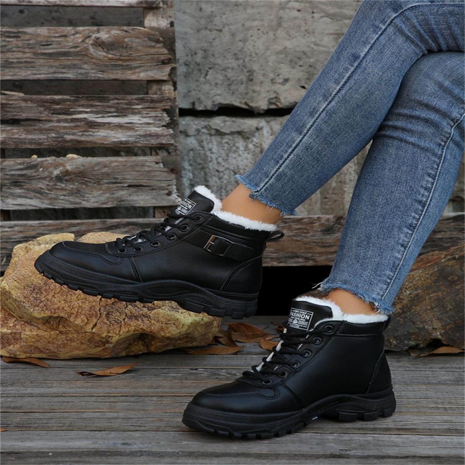 Stylish Round-toe Laced  Warm Fleece-lined Women s Boots 39