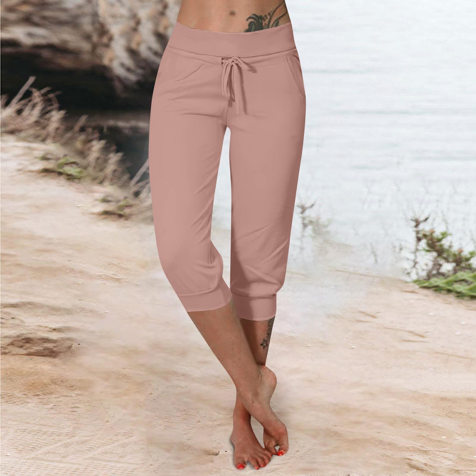 

Брюки для женщин, укороченные шорты для женщин, летние новые повседневные эластичные модные повседневные брюки XL светло-розовый