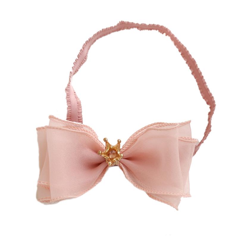 Infant Girl Elastic Hairband: 3D Bowknot with Rhinestone Crown